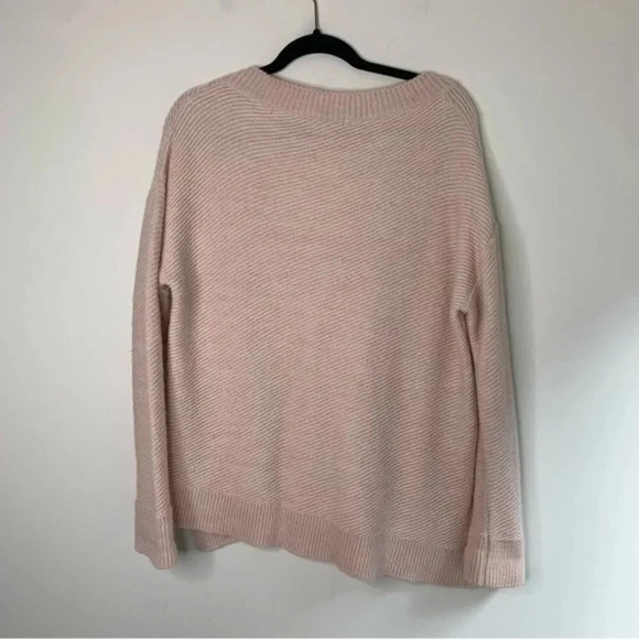 Zara Chevron Knit Sweater Pullover V-neck Asymmetrical Hem Long Sleeve Pink - Picture 15 of 16